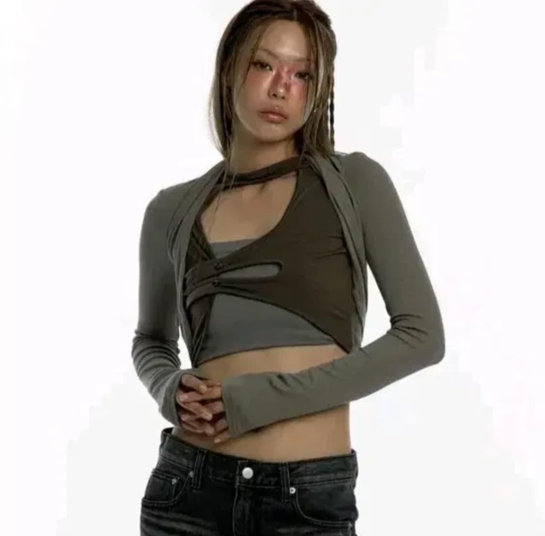 카시코 Asymmetric Button Bolero Cardigan 상품이미지1