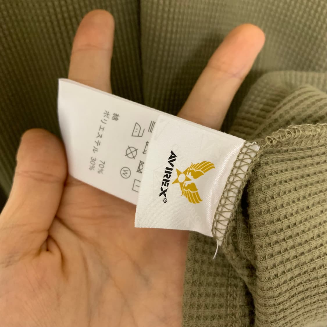 AVIREX 아비렉스 와플롱슬리브 성조기 카키 빈티지 XL 루즈핏 긴팔 상품이미지5
