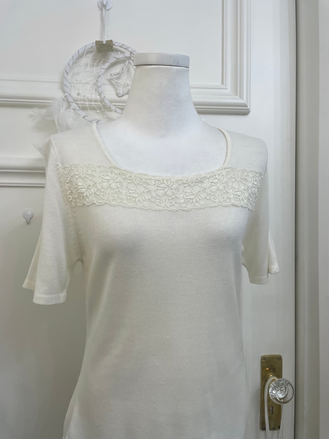 ivory lace point square-neck half knit t 상품이미지5