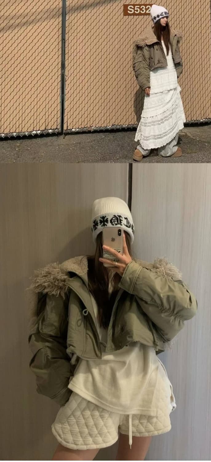 덤블 크롭 후드 항공셔링점퍼 상품이미지2