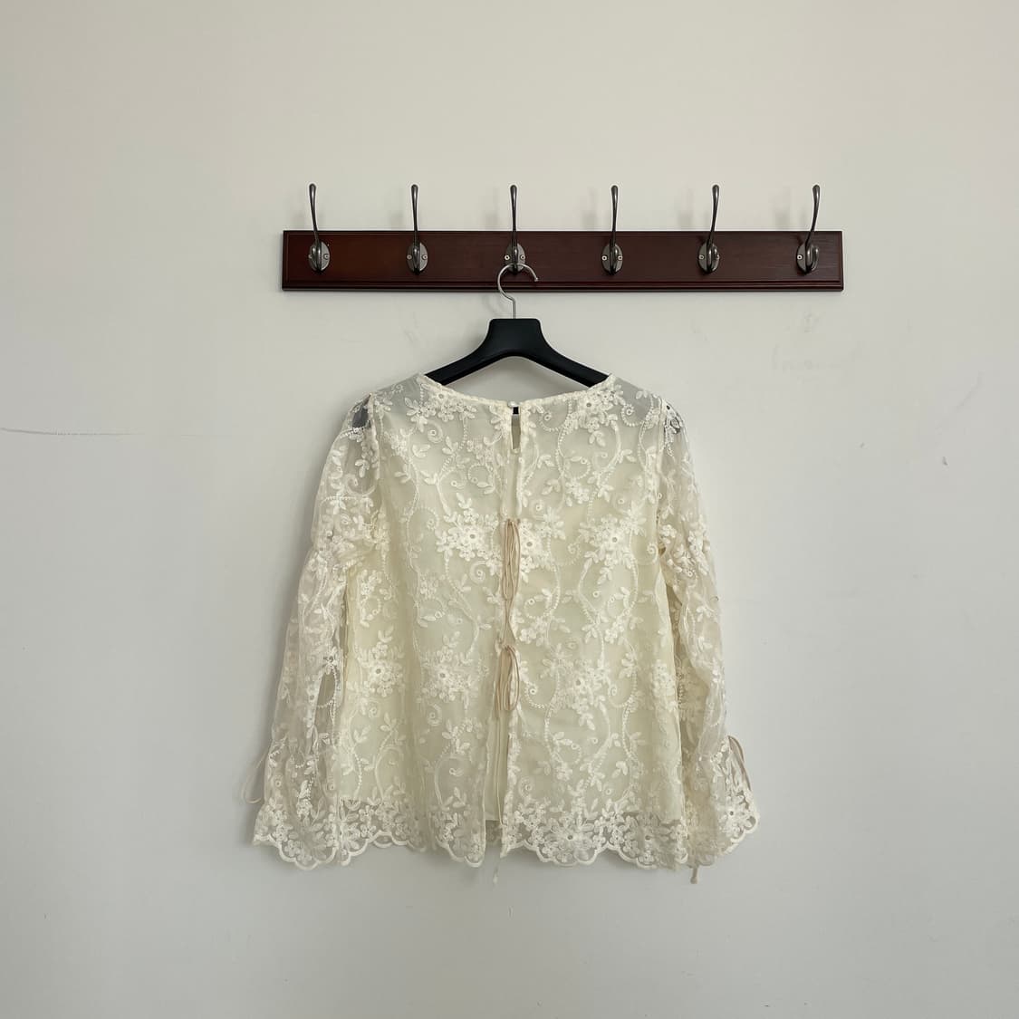 재팬 빈티지 풀 레이스 암 & 백 오픈 아일렛 디테일 블라우스 상품이미지5