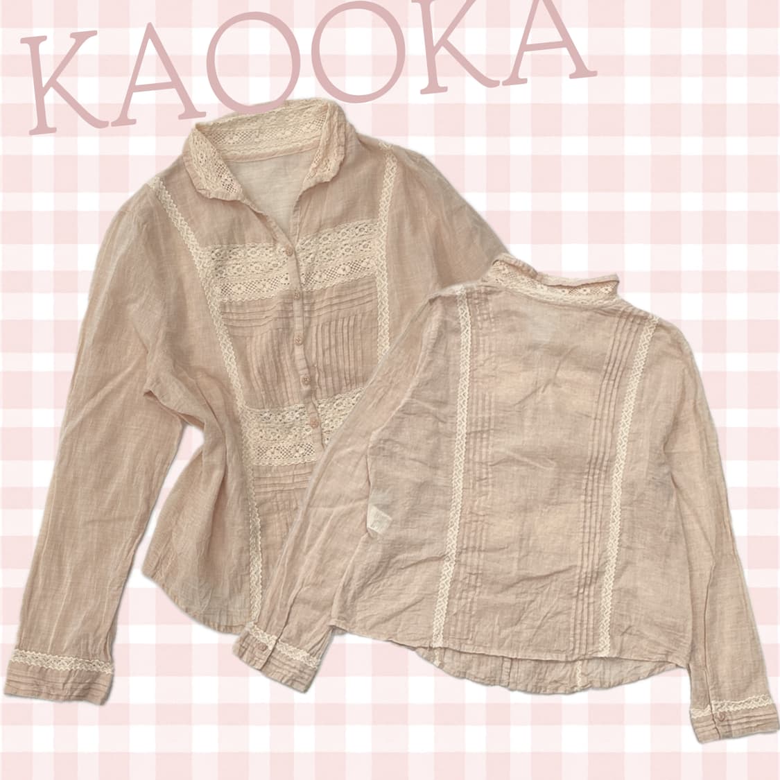 🍑피치맛 레이스 코튼 블라우스🍑양산형 모리걸 그런지 에스닉 핑크  상품이미지1