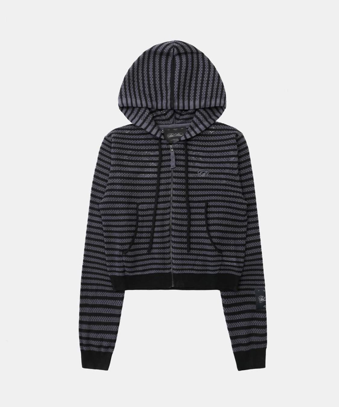 [새상품]배드블러드 스트라이프 크로쉐 니트집업 - 챠콜 S 상품이미지2