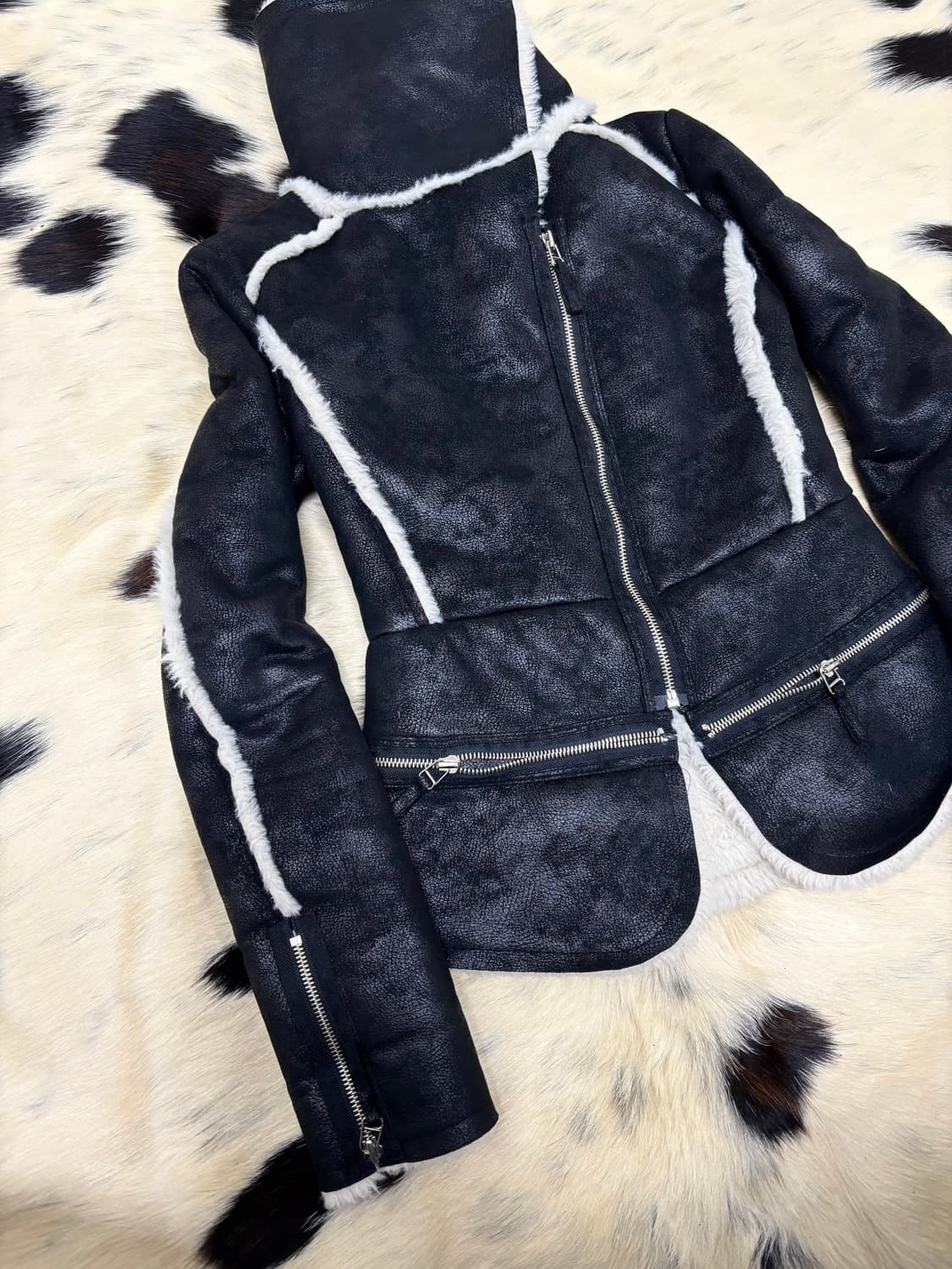 2000s Design Zip Detail Fur Trimming Sli 상품이미지6