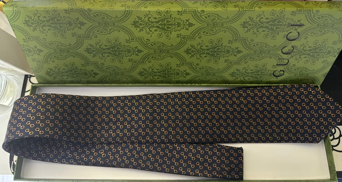 구찌 블랙/골드 체인 패턴 실크넥타이 정품 상품이미지1