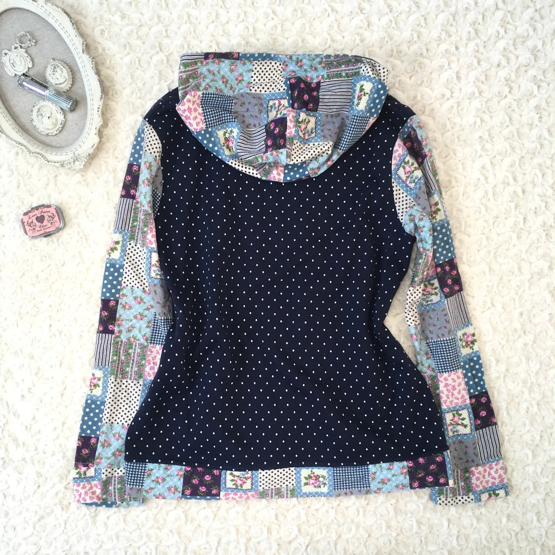 dot patchwork meow hood zip-up 상품이미지7