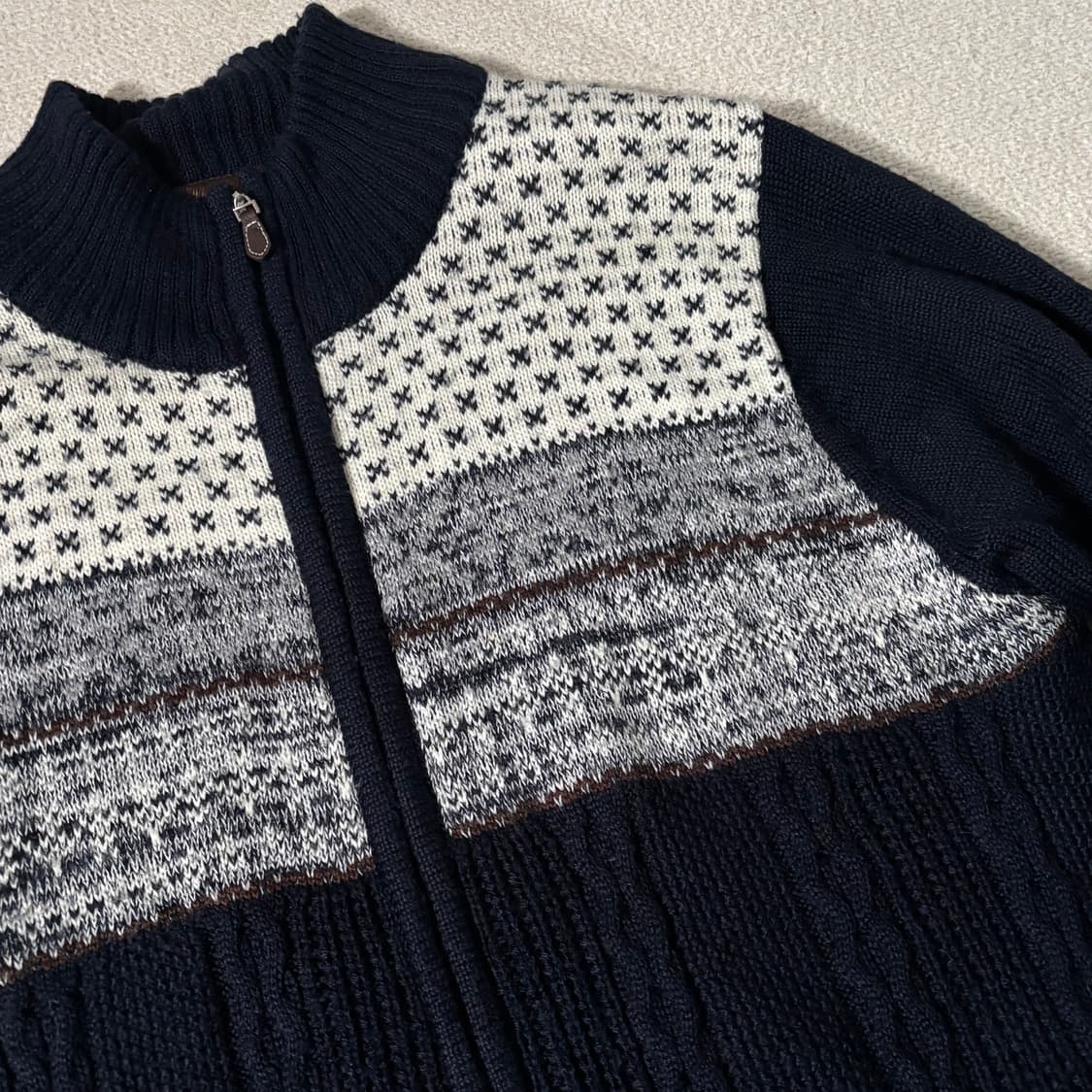 일본빈티지 TAKA Q 노르딕 패턴 네이비 니트집업 상품이미지2