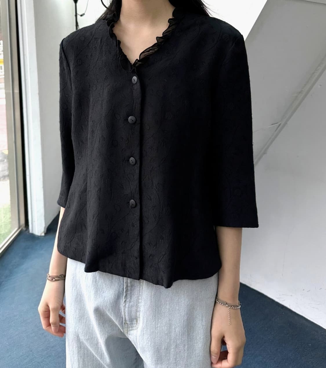 Rayon blended 3/4 sleeve blous 상품이미지1