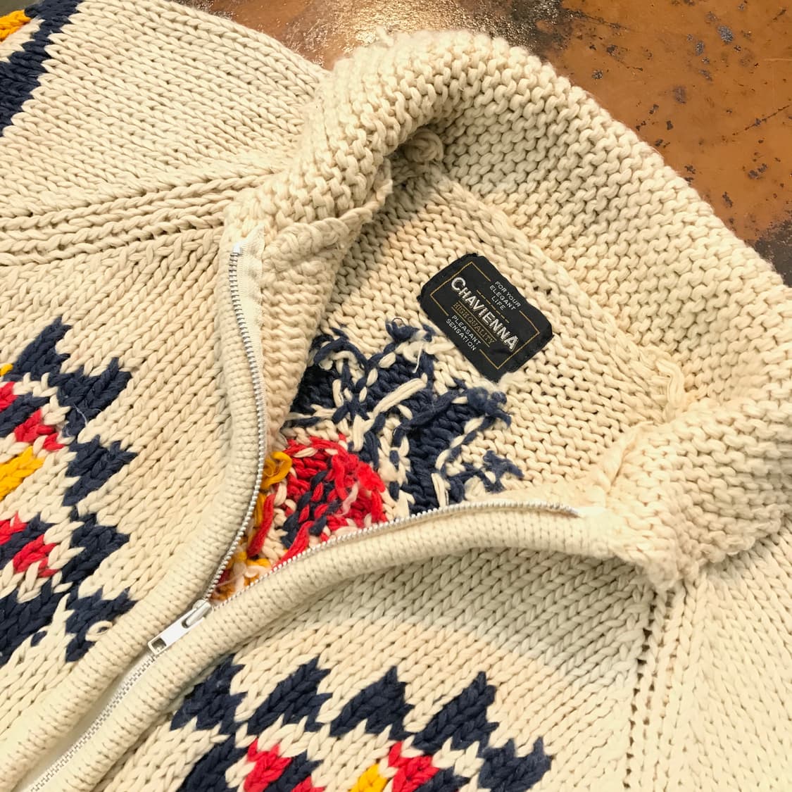 일본 빈티지 나바호 패턴 니트 집업 코위찬 남성 105 사이즈  상품이미지5