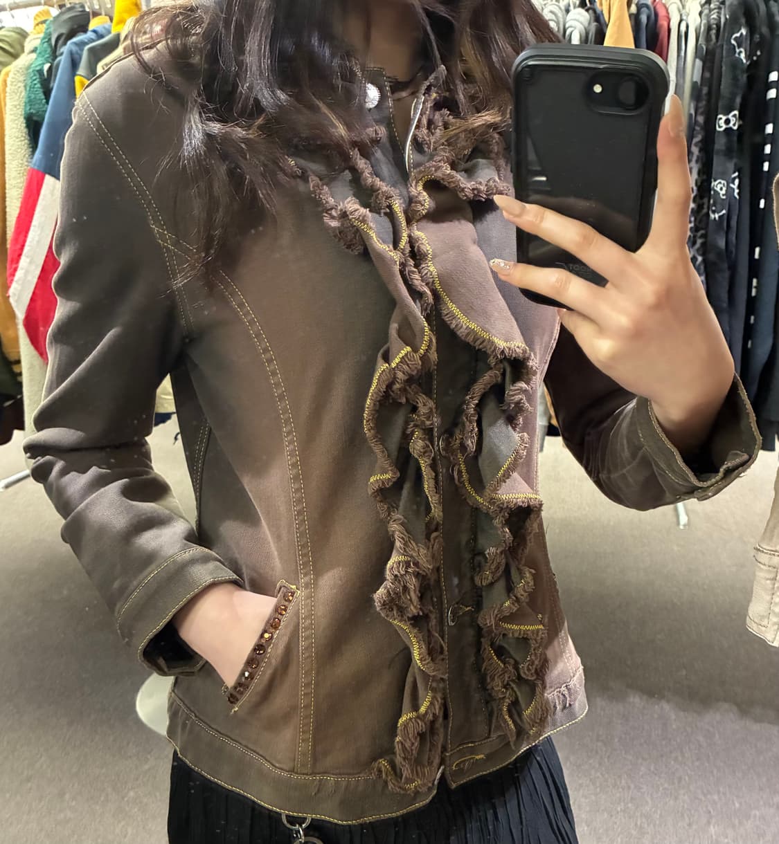 OS)Japanese vintage 여성 갈색 스터드 디테일 데님자켓 상품이미지1