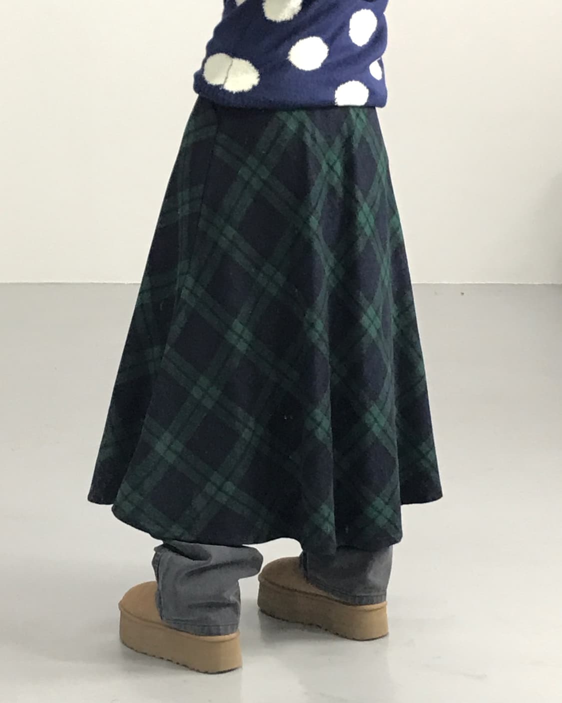 Jpn Green Checked Midi Skirts 상품이미지3