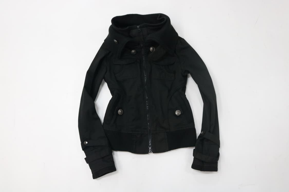 크림 크로마 빈티지 밀리터리 넥 니트 배색 본딩 자켓 상품이미지2