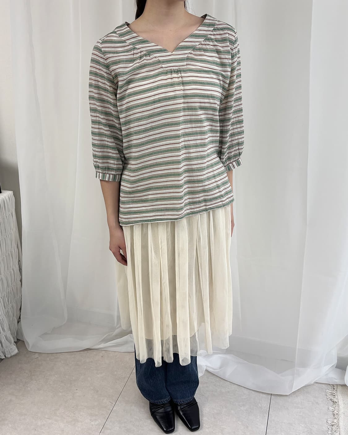 Golden Bear choco forest stripe blouse 상품이미지8