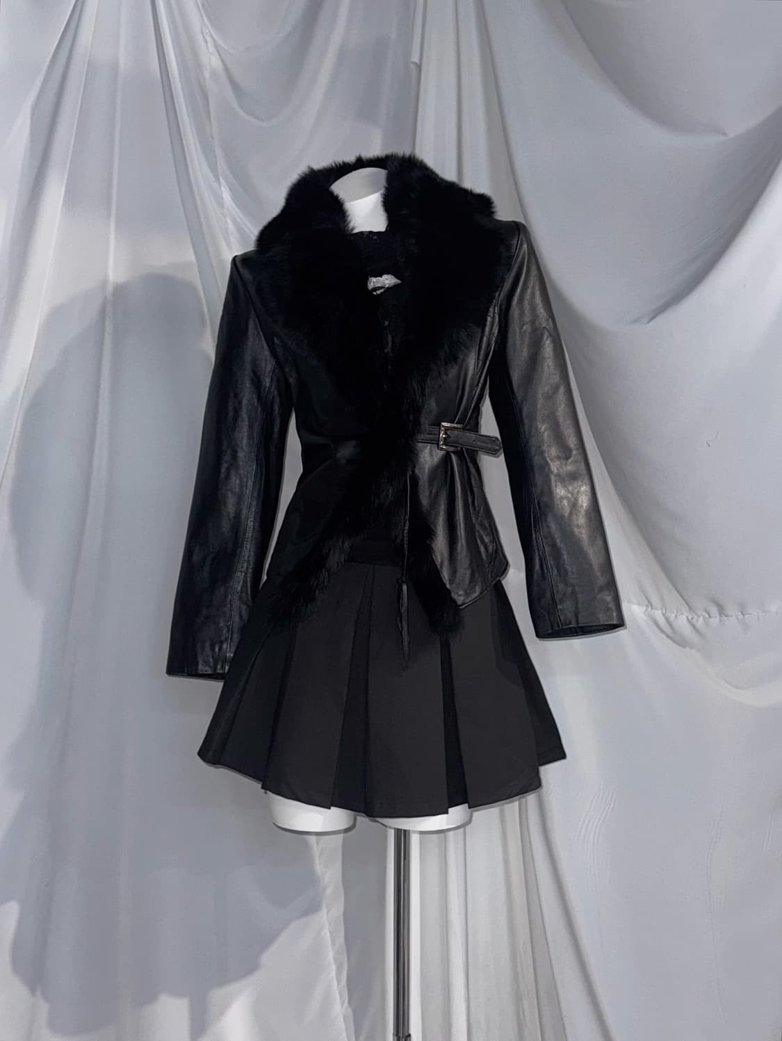 데일리 무채색 퍼 레더자켓 빈티지 시크 레이어드 코디세트  상품이미지6