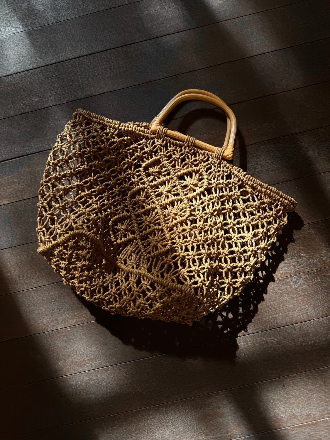 천연 우드 핸들 마크라메 네트백 / 빈티지 라탄백 상품이미지2