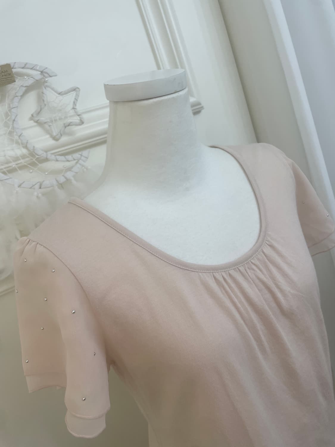 sheer pink sleeve cubic point top 상품이미지7