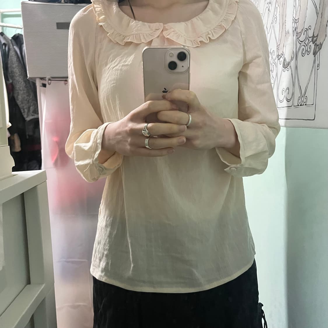 레이 빔즈 프릴 블라우스 티셔츠 상품이미지2