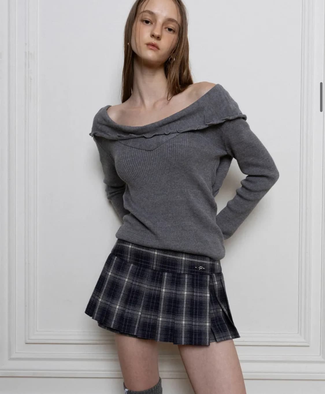 CHECK PLEATS MINI SKIRT SHORTS, NAVY 상품이미지2