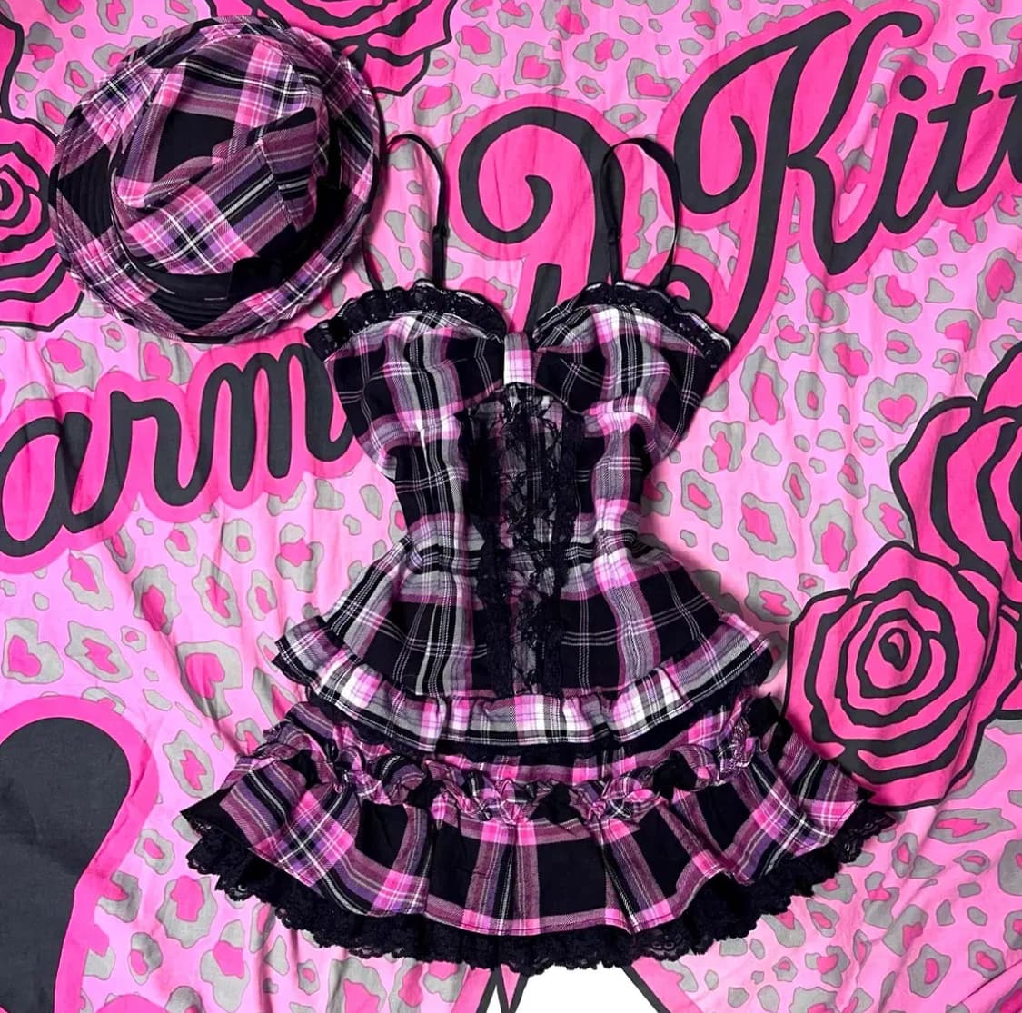 MA*RS 마즈 블랙핑크 체크 페도라 & 셋업 상품이미지1