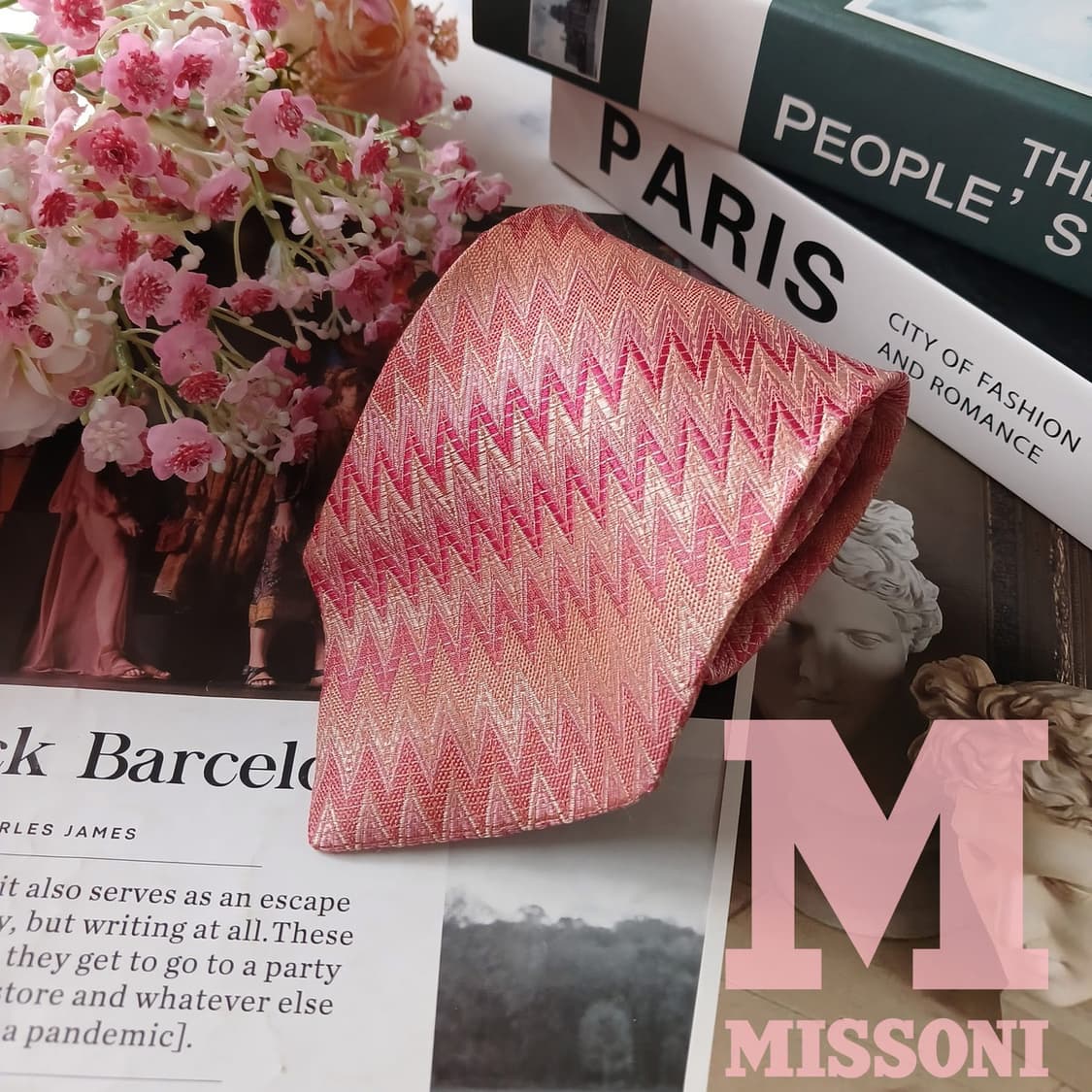 미쏘니 실크 핑크 지그재그 패턴 넥타이 9.7cm A+~A등급 E926
 상품이미지2