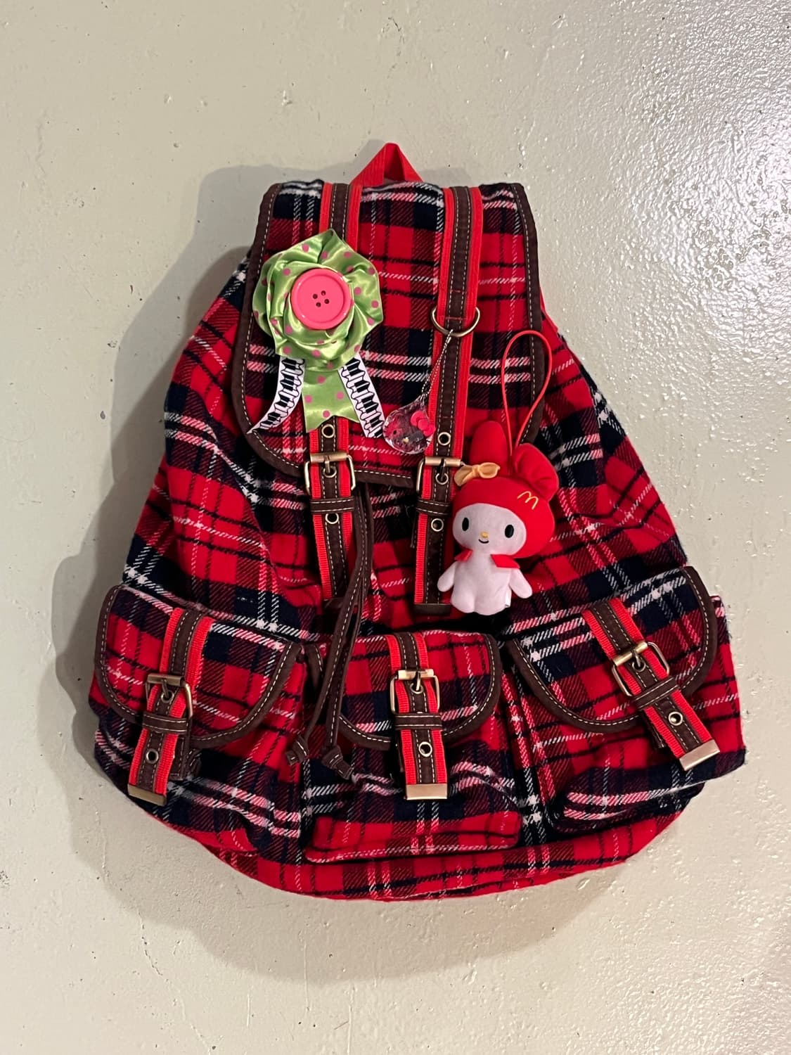 크리스마스 무드의 레드 체크무늬 백팩 🎄 상품이미지10