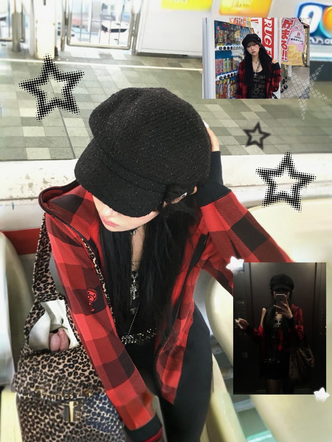 베이프 베이비마일로 작사 레드 체크 나나깔 펑크 후드집업 상품이미지1