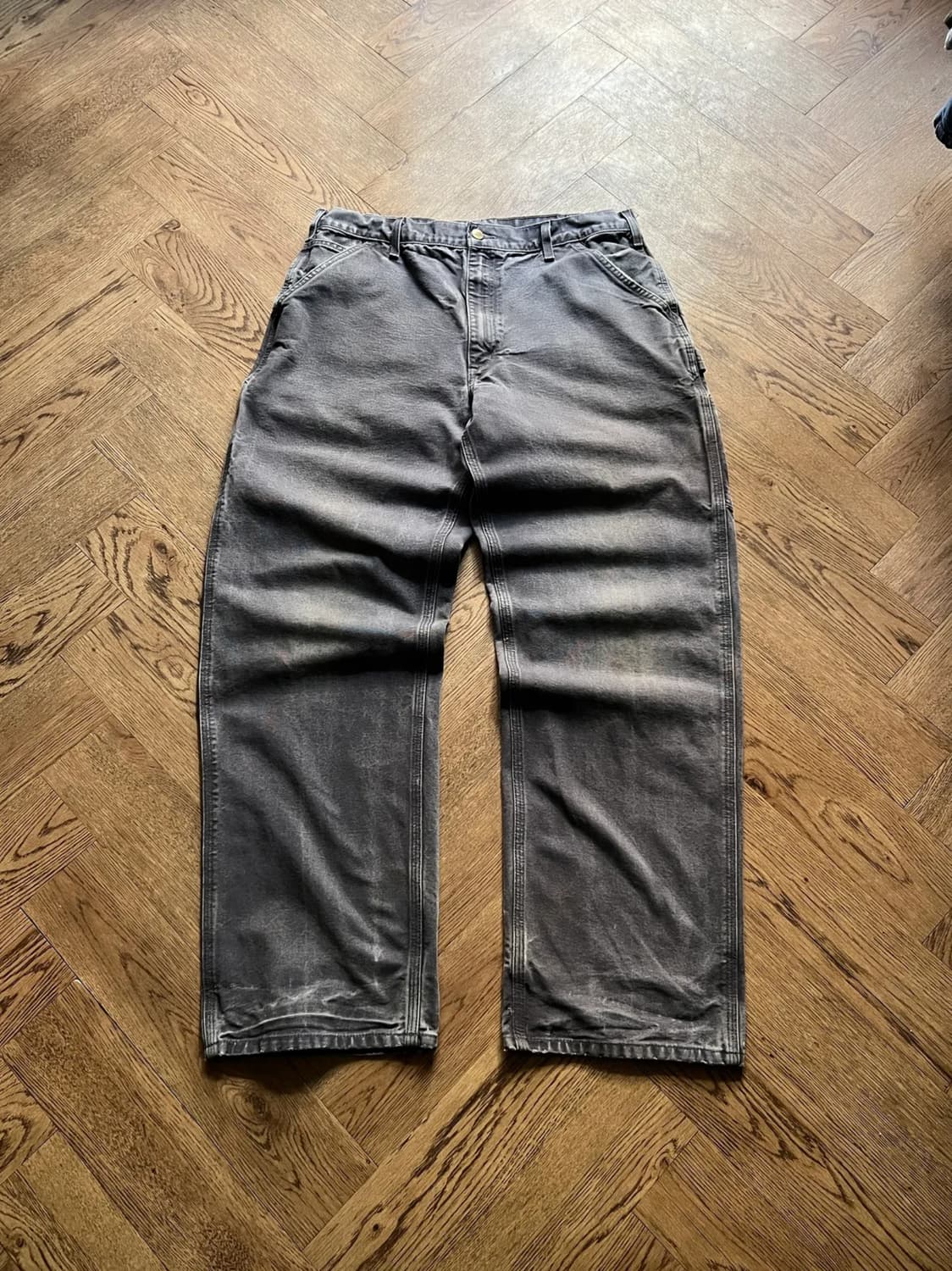 [36]칼하트 USA 하드 페이딩 페트롤 블루 카펜터 싱글니 워크 팬츠 상품이미지1