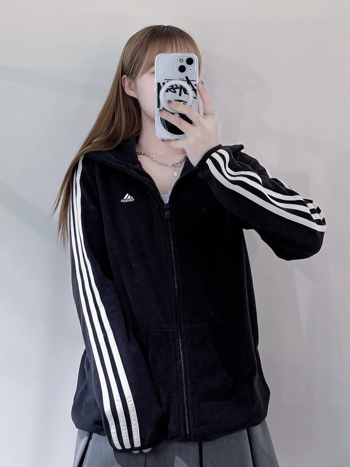 아디다스 블랙 삼선 플리스 집업 상품이미지2