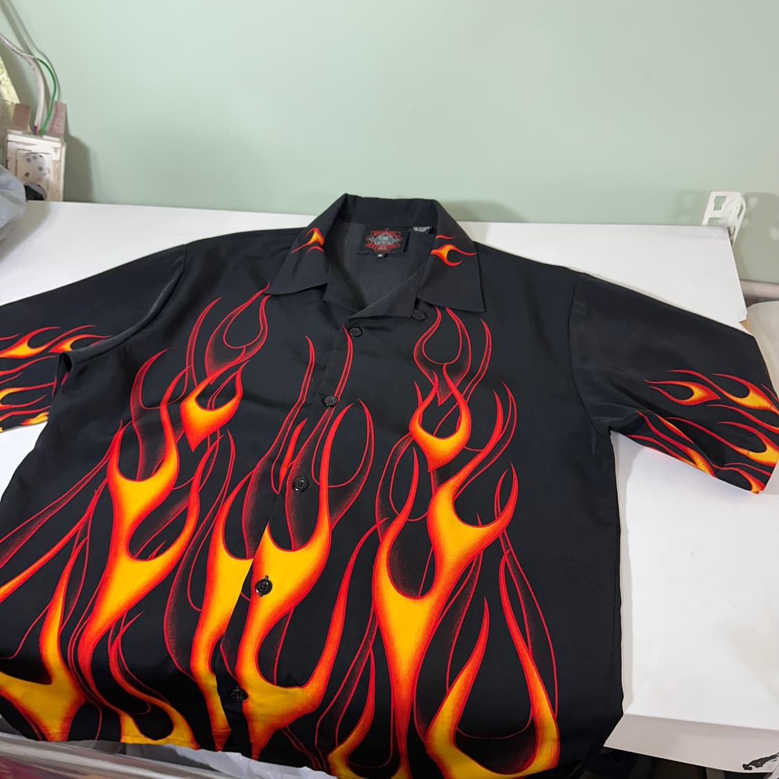 M 빈티지 블랙 불꽃프린팅 반팔셔츠 상품이미지2