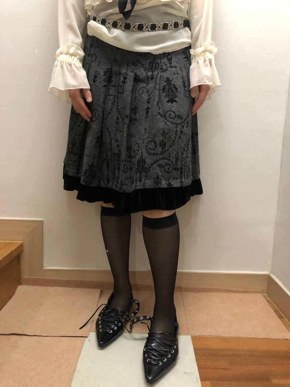 빈티지 그레이 오리엔탈 미디 스커트 상품이미지4