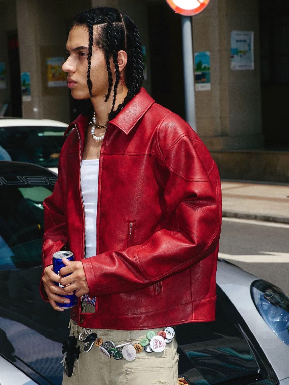 크림슨 레드 레더 자켓 상품이미지2