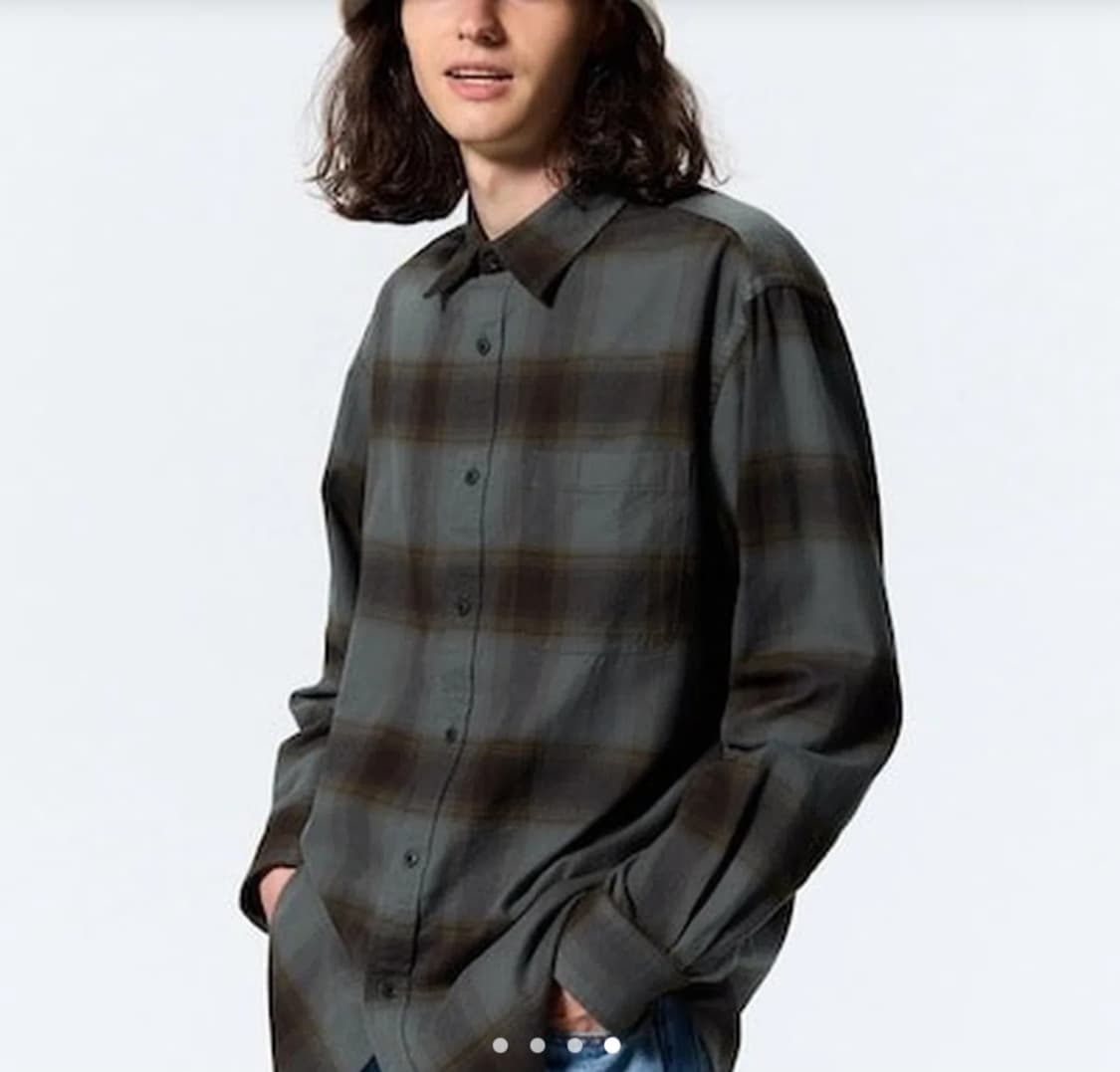 GU 플란넬 체크셔츠 다크그린 M 상품이미지1