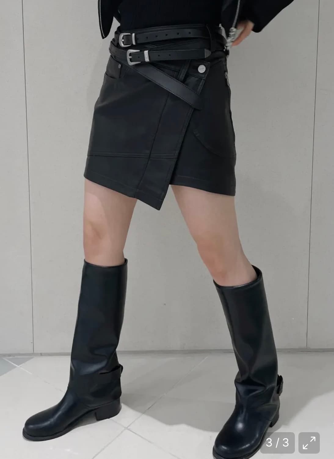 인사일런스 언밸런스 레더 스커트 BLACK 상품이미지2