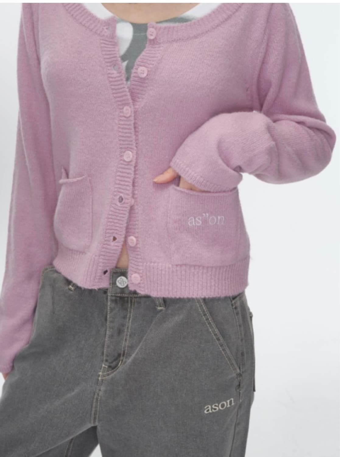 애즈온 넛 포켓 가디건 핑크 NUT POCKET CARDIGAN 상품이미지1