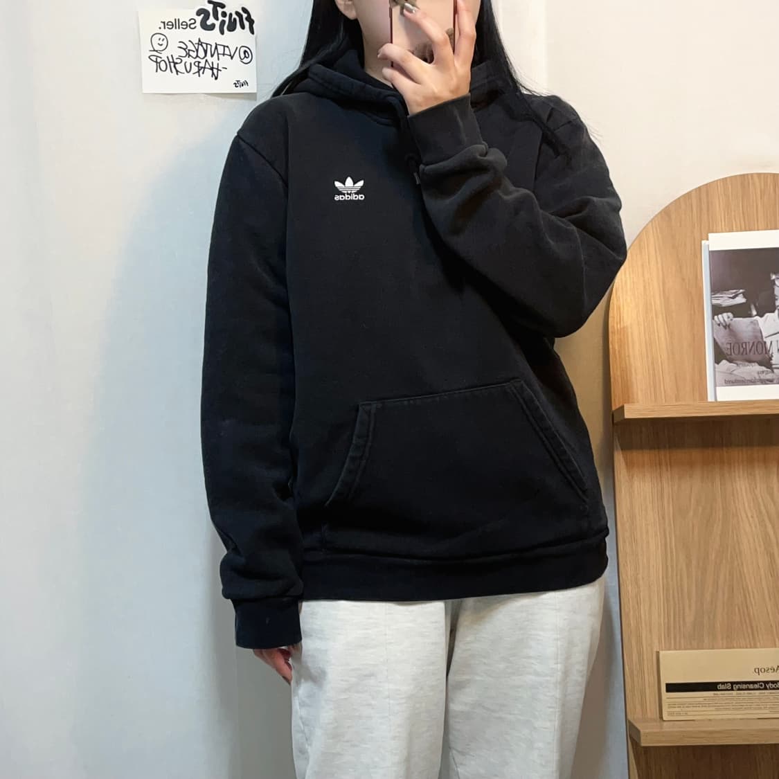[정품] 아디다스 블랙 트레포일 후드티 [ M ] 상품이미지2