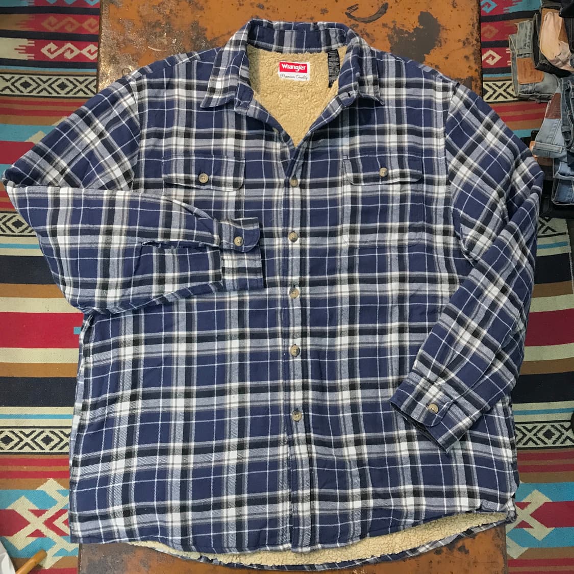 랭글러 투포켓 네이비 타탄 체크 양털 셰르파 자켓 남성 110 사이즈 상품이미지1