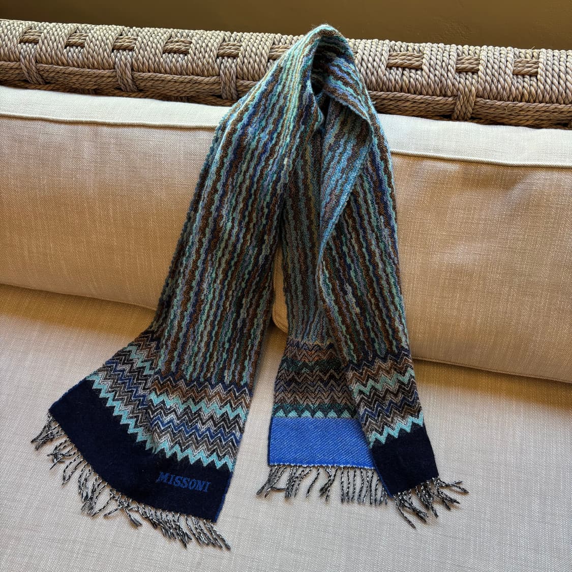 미쏘니(MISSONI) 100% 라나울 빈티지 머플러 블루 패턴 이탈리아 상품이미지2