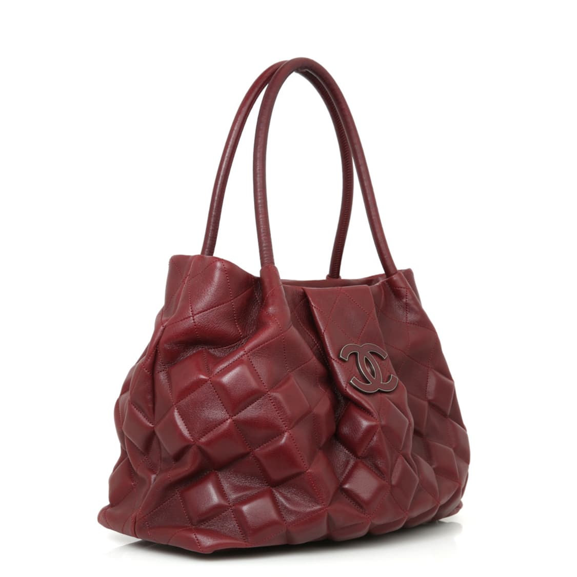 샤넬 버건디 큐브 퀼팅 숄더 슬로운 슬론 카프레더 토트 상품이미지4