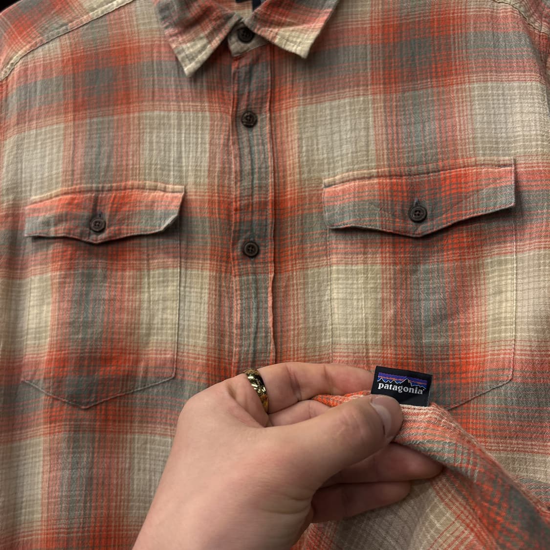 파타고니아 오가닉코튼 오렌지 옴브레 체크 린넨 워크셔츠 N745 상품이미지5