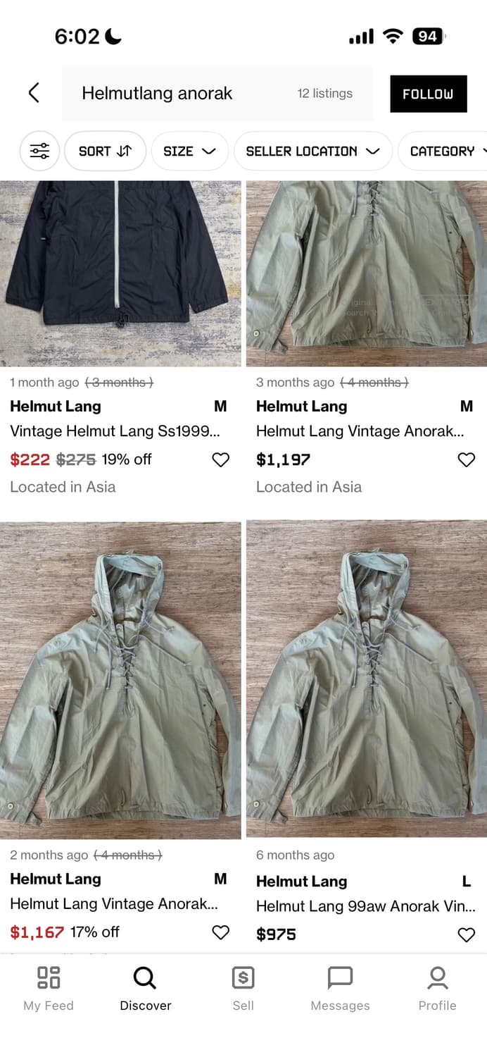 헬무트랭 아카이브 helmutlang 99AW anorak 상품이미지5