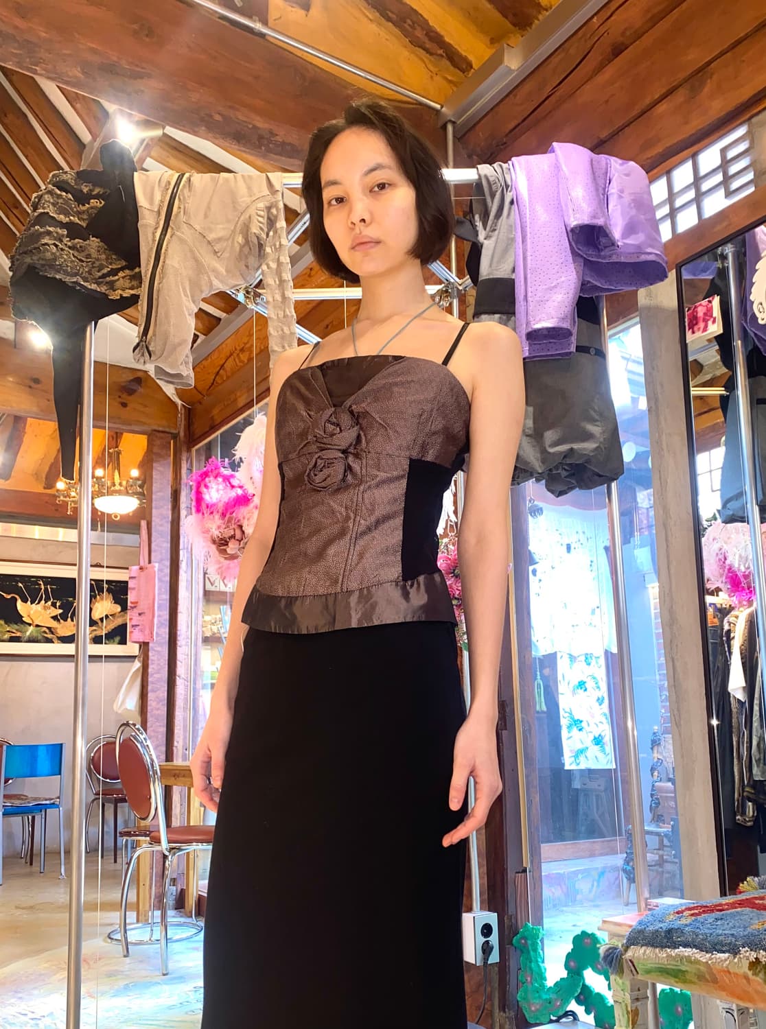 [Made in Italy] 로맨틱 로즈 아플리케 코르셋 탑 상품이미지1