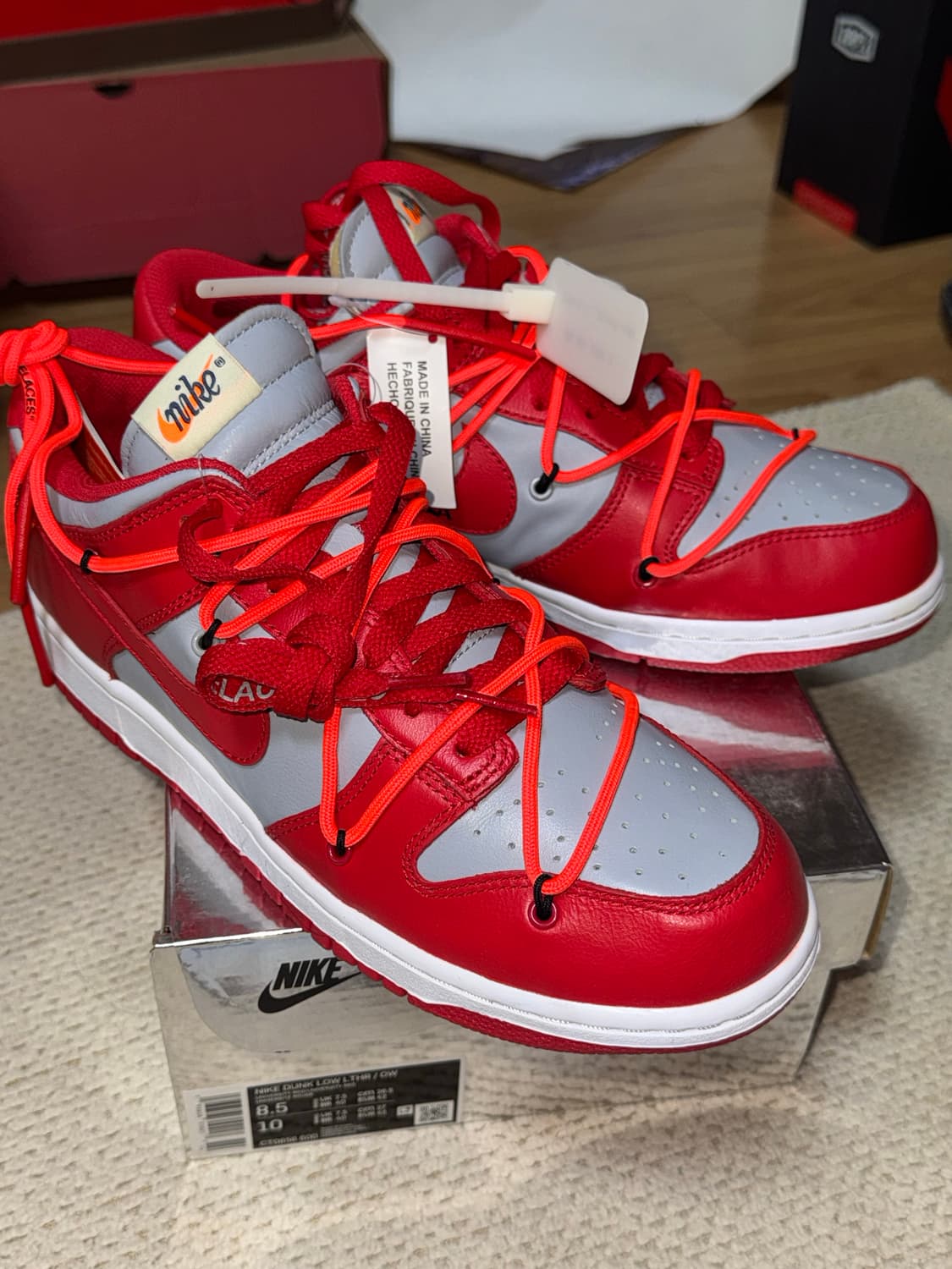 나이키 오프화이트 덩크 로우 유니버시티 레드 265mm 상품이미지3