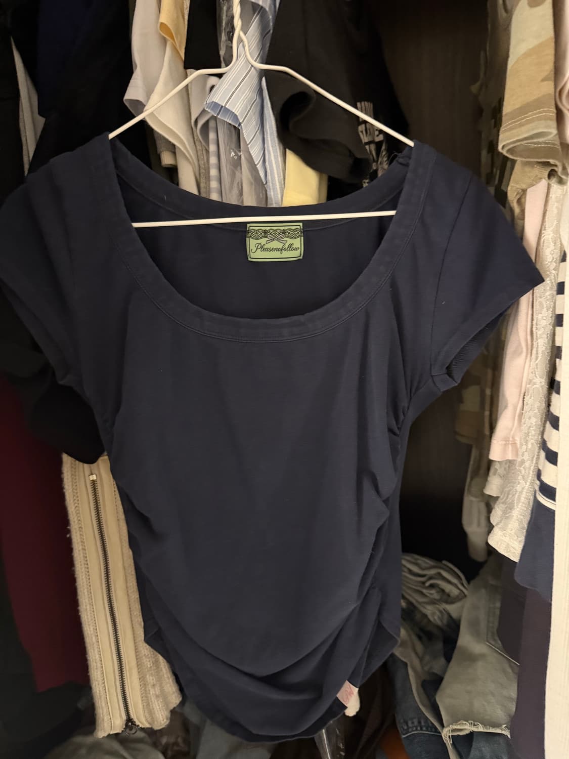 플리즈노팔로우 뉴 모모 셔링 숏 탑 네이비 상품이미지2