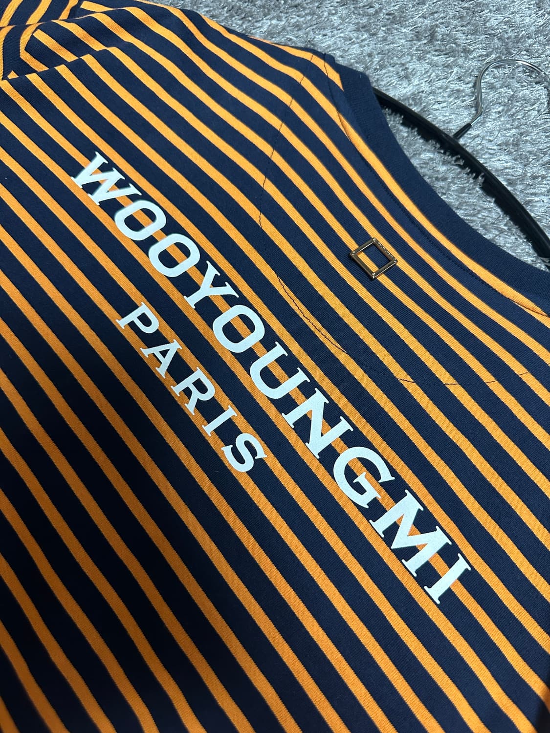 우영미 백로고 반팔 티셔츠 스트라이프 네이비 오렌지 48 사이즈 상품이미지3