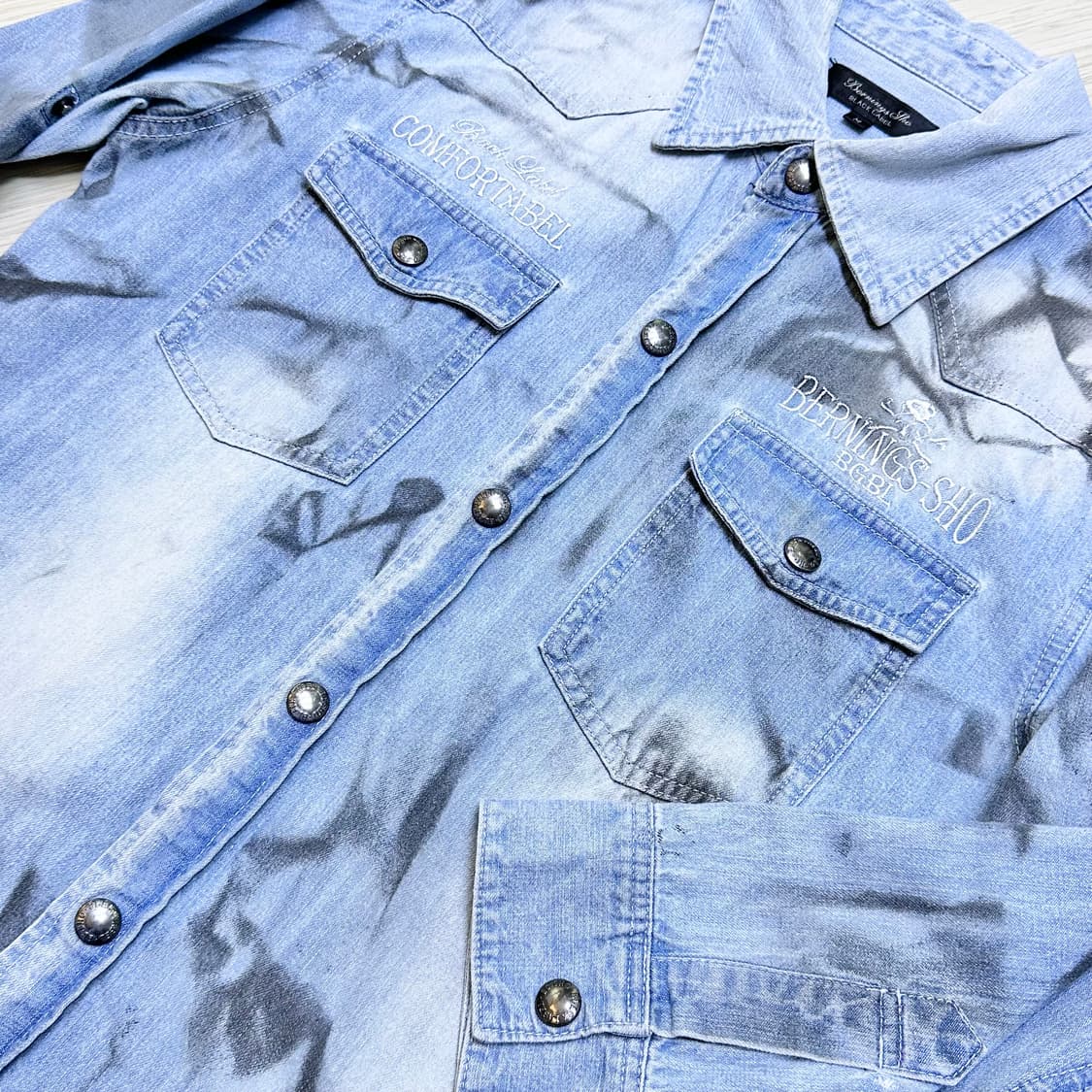 Bernings-Sho 버닝 쇼 블리치 자수 데님셔츠 상품이미지3