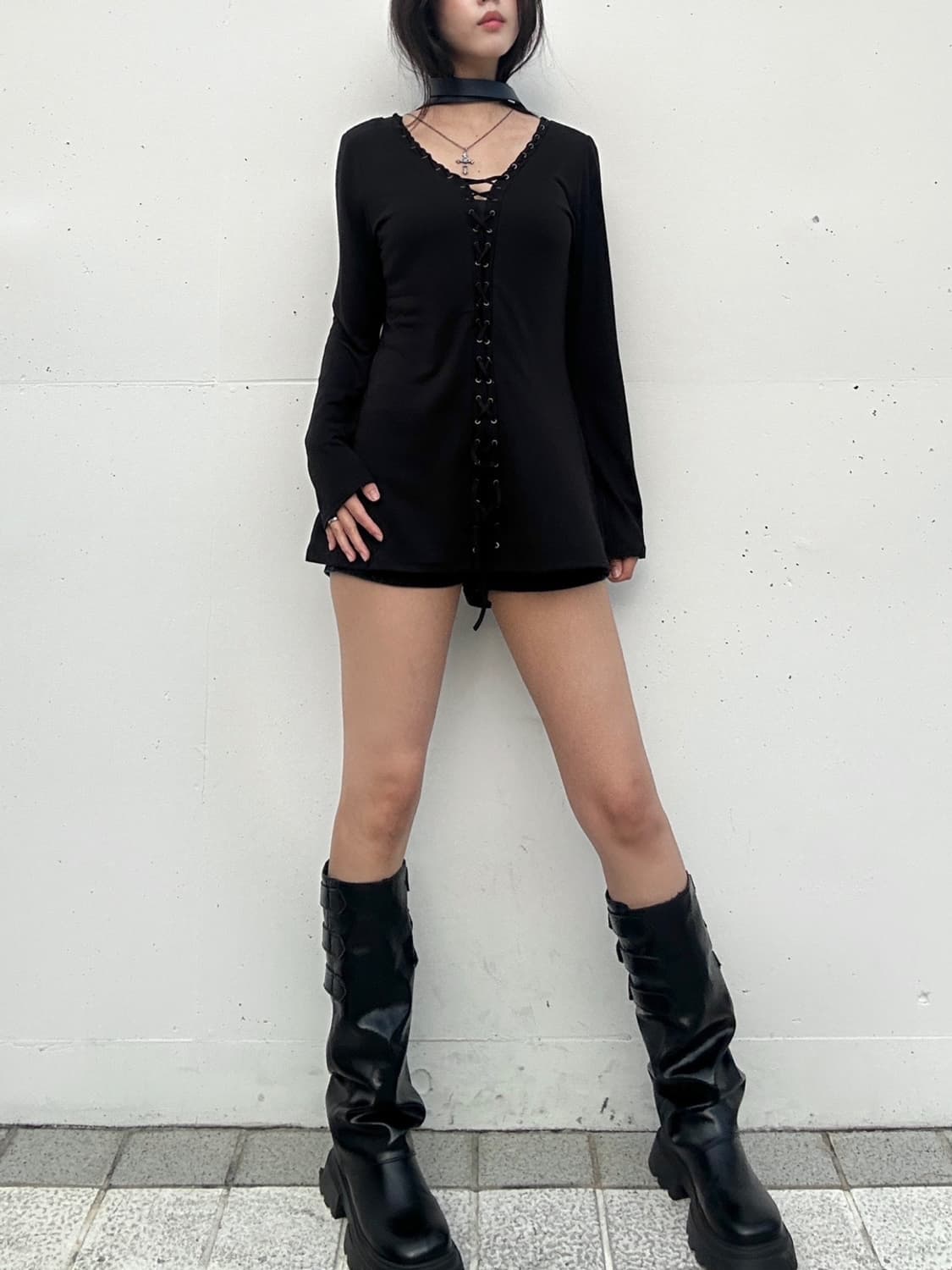 Linning twist open slit knit / black 상품이미지2