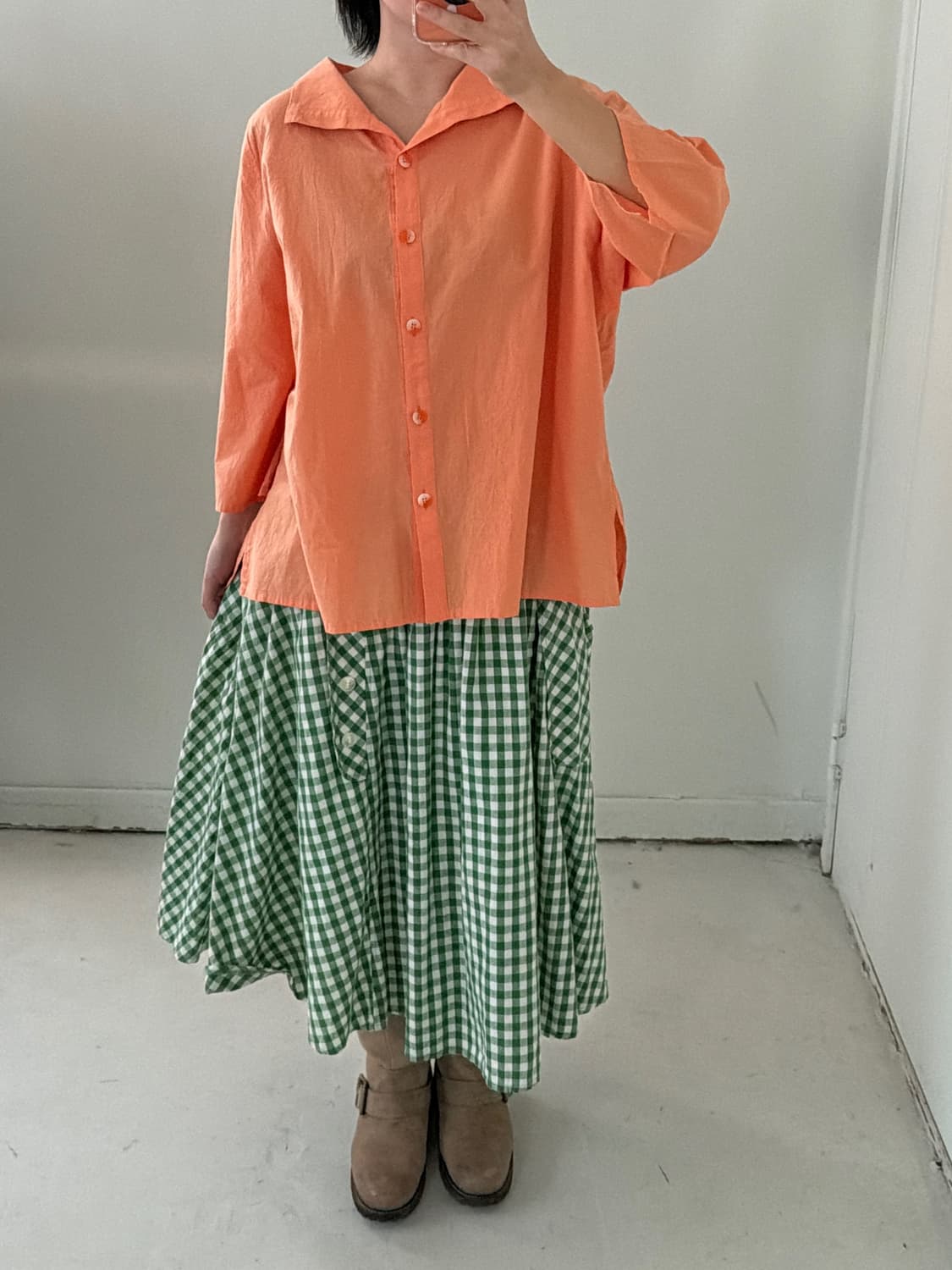 일본빈티지 오렌지 오픈카라 셔츠 상품이미지4