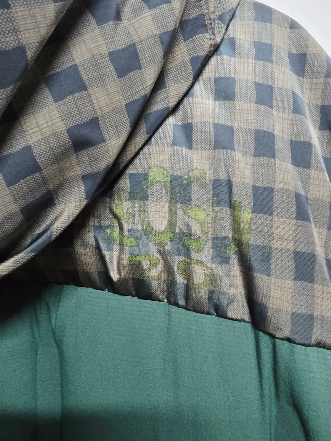 블랙야크 체크 배색 후드 구스 패딩 그린 상품이미지7