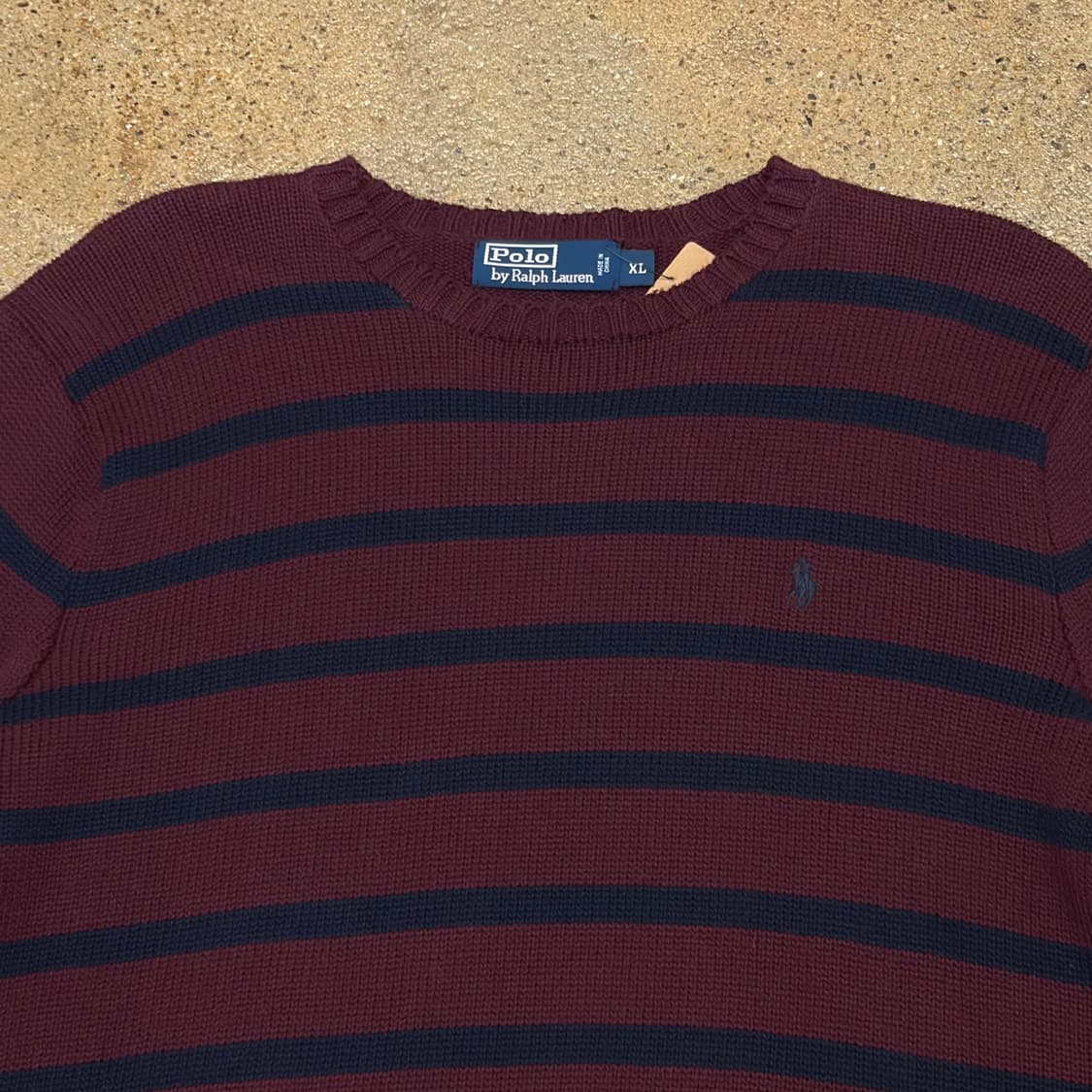 90s USA 빈티지 폴로랄프로렌 스트라이프 단가라 헤비코튼 니트 상품이미지3