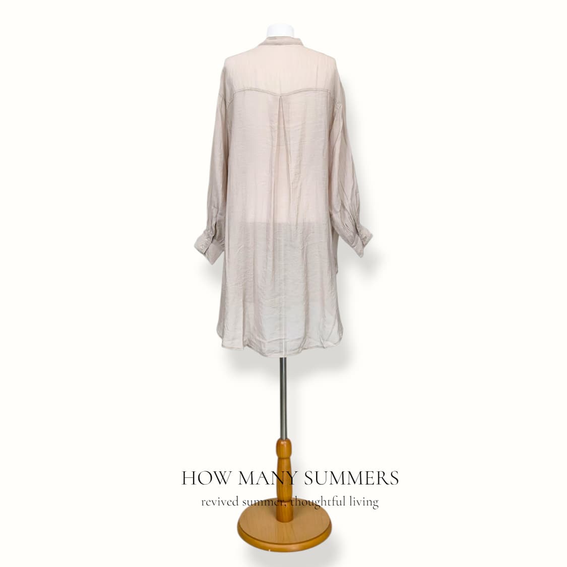 레이온 셔츠 원피스 M 베이지 밴드카라 긴팔 튜닉 상품이미지3